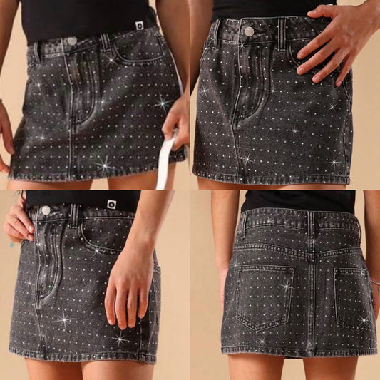 Denim Skirt with Rhinestones