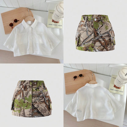 Camo Denim Skirt Set