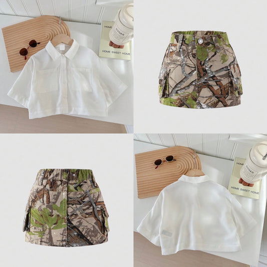 Camo Denim Skirt Set