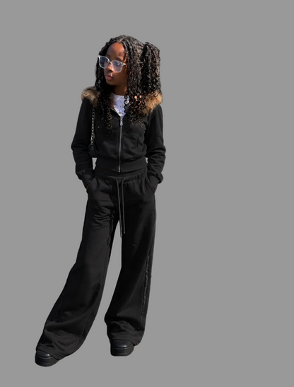 Fur Hooded Jogging Suit