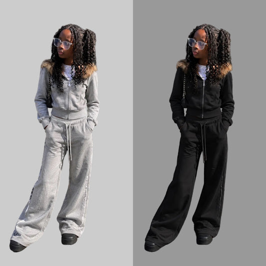 Fur Hooded Jogging Suit